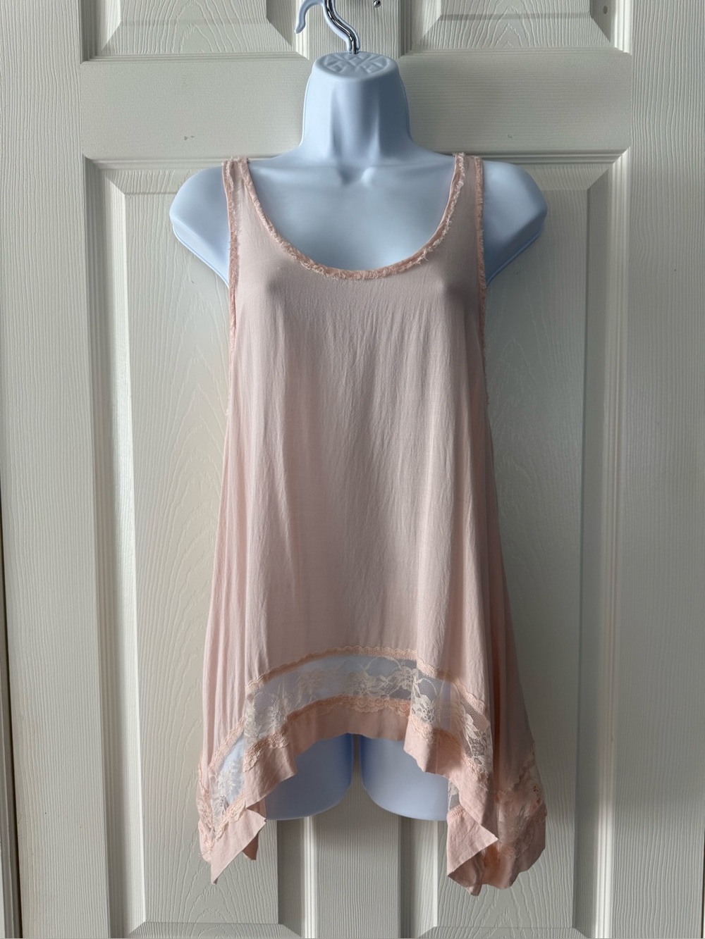 Intimately Free People Pink Lace Trim Flowy Tank Top Boho Sharkbite XS